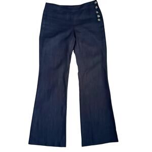 Anthropologie Elevenses Black Linen Wide Leg Pants Sailor Button 4 Dark Academia